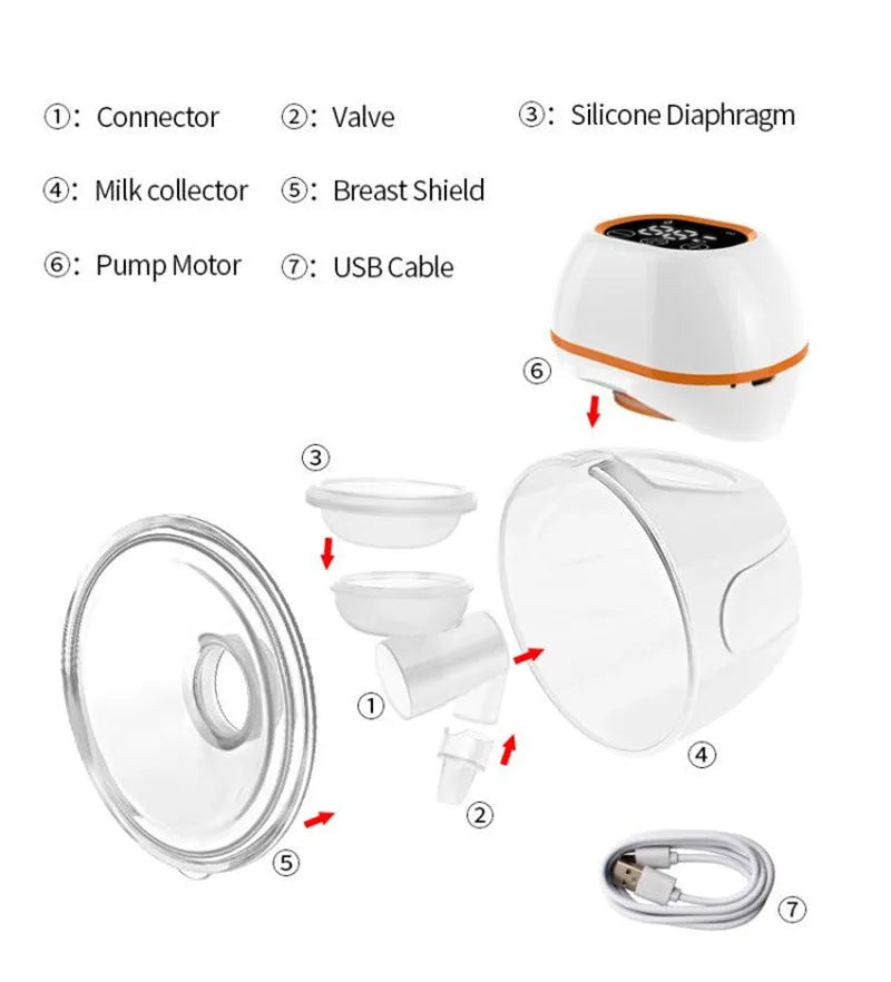 White V.Coool wearable electric breast pump with silicone material and LCD screen, 180ml capacity