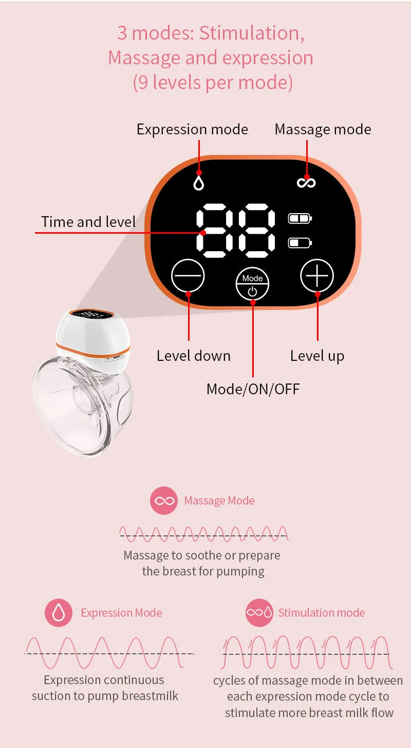 White V.Coool wearable electric breast pump with silicone material and LCD screen, 180ml capacity