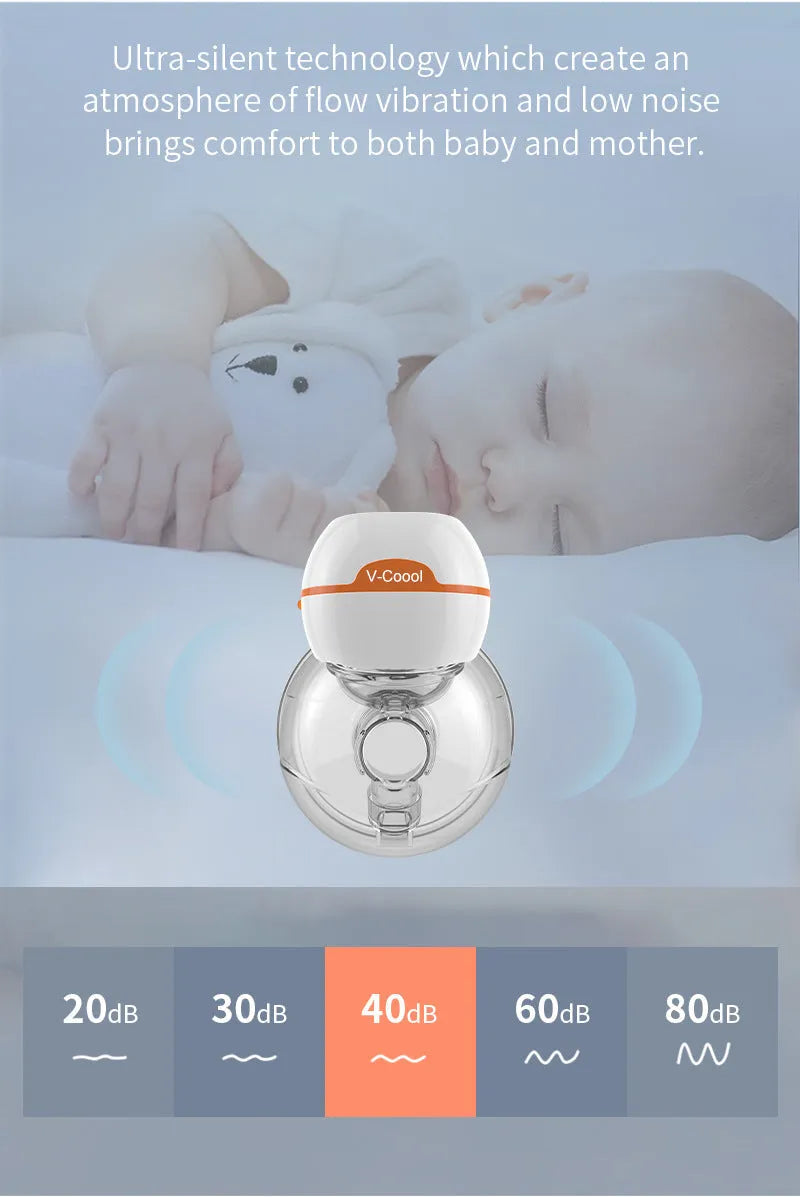 White V.Coool wearable electric breast pump with silicone material and LCD screen, 180ml capacity
