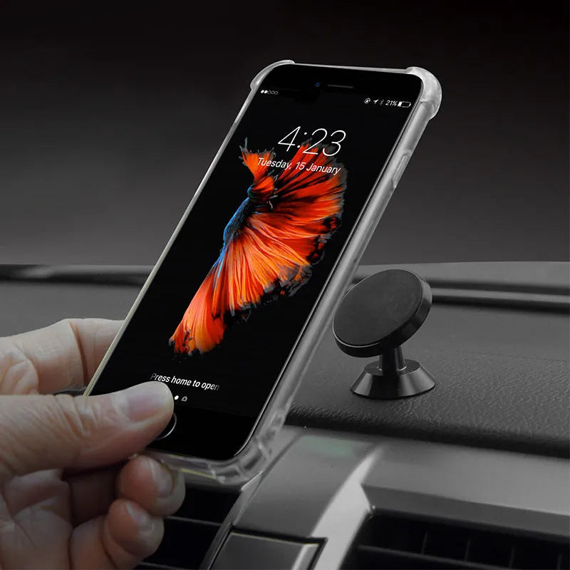Universal magnetic car phone holder in black measuring 35.5mm by 40mm