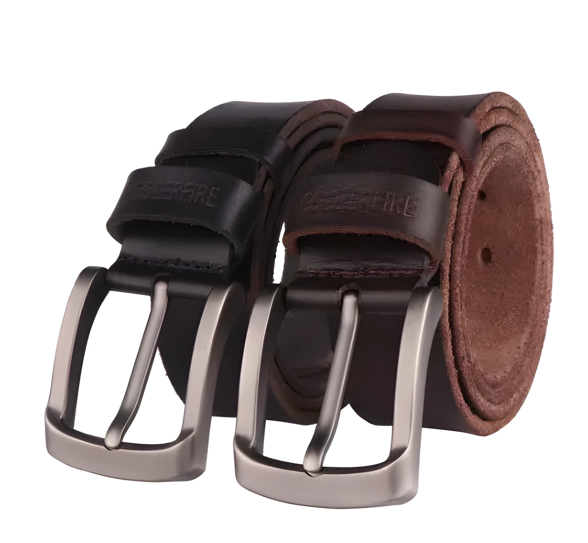 Men's cowhide leather belt with rectangular alloy pin buckle, black, rivet detail