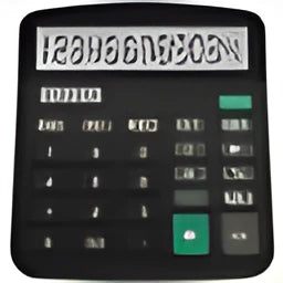 Black desktop calculator with large twelve-digit LCD screen and solar panel, dimensions 14.8 x 11.9 cm