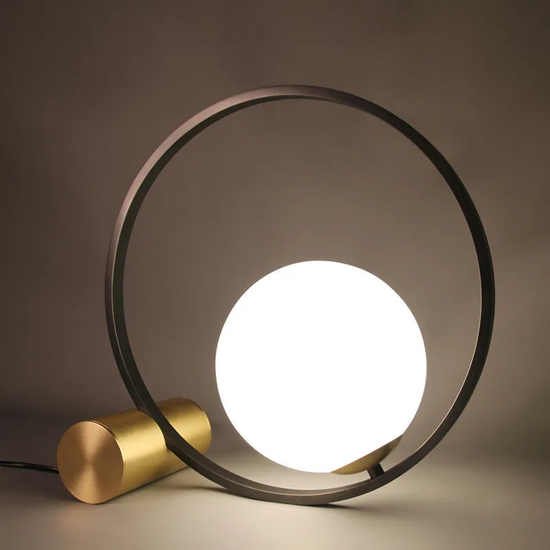 Creative decorative table lamp with iron holder, modern design, warm and white light options for bedroom or study