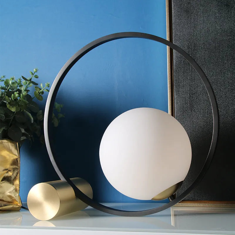 Creative decorative table lamp with iron holder, modern design, warm and white light options for bedroom or study