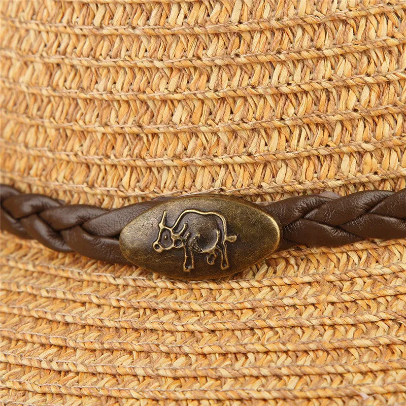 Wide brim papyrus sun hat with wind lanyard chin strap, 9cm brim and 58cm circumference, in brown, coffee, dark green or grey.
