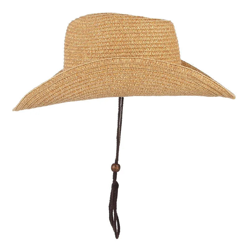 Wide brim papyrus sun hat with wind lanyard chin strap, 9cm brim and 58cm circumference, in brown, coffee, dark green or grey.