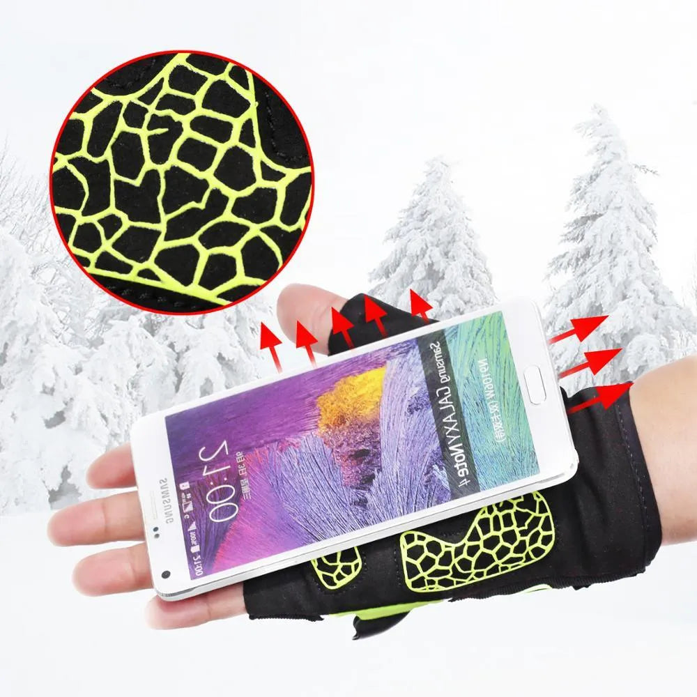 Fingerless leather bike gloves in black green with USB lighting, non-slip palm