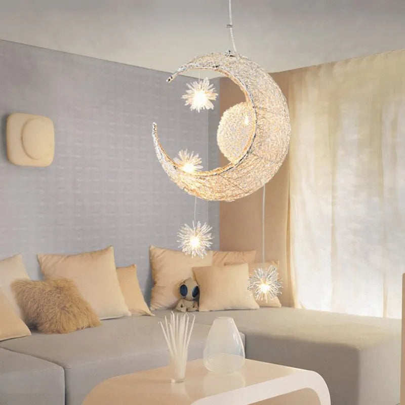 Aluminium wire star moon design chandelier with adjustable height for ceiling mounting