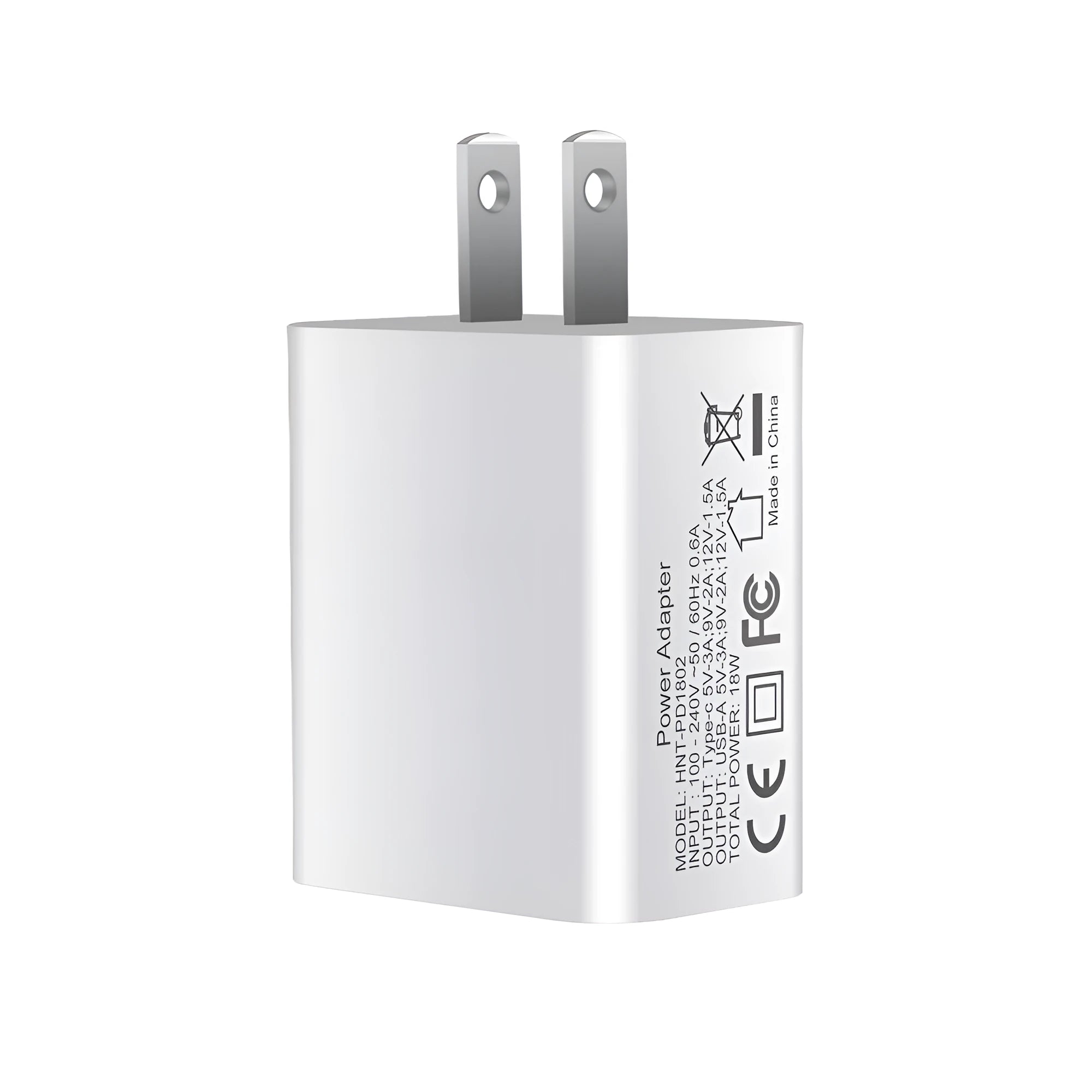 White 18W fast charging plug with dual USB ports and UK British standard wall plug
