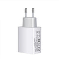 White 18W fast charging plug with dual USB ports and UK British standard wall plug