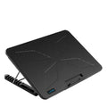F5 notebook cooler with six fans, plastic body, 360x255x27mm, for laptop cooling on desk with optional RGB lighting