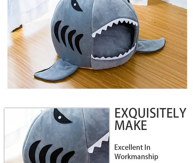 Grey shark den pet bed for small dogs and cats with soft crystal velvet material