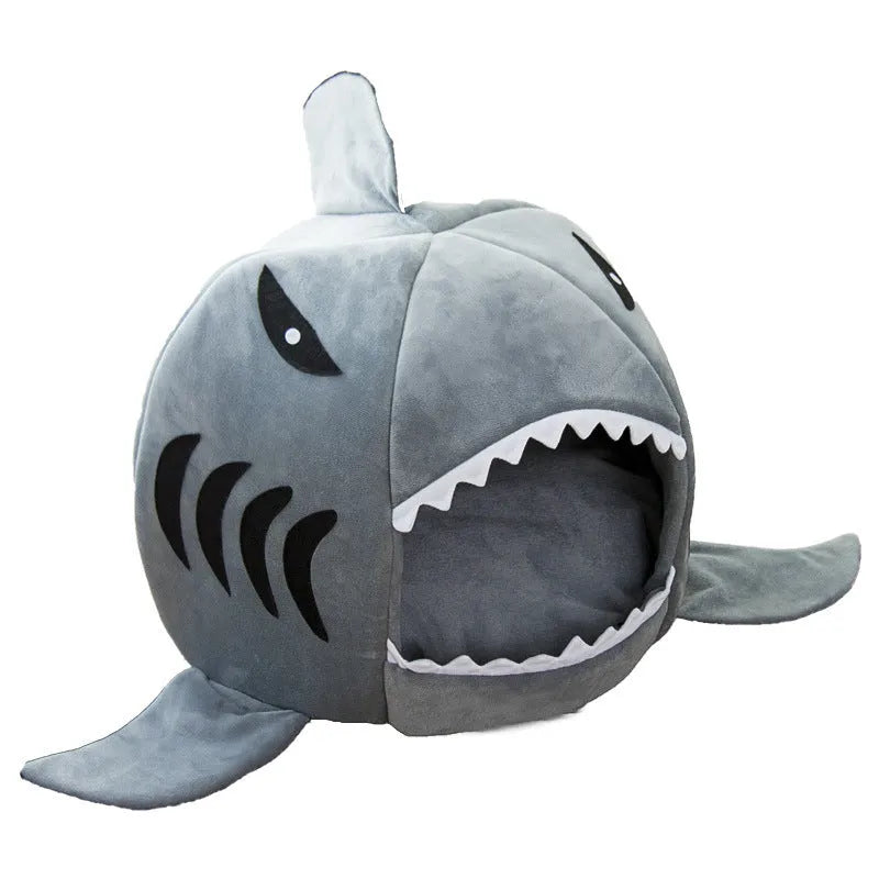 Grey shark den pet bed for small dogs and cats with soft crystal velvet material