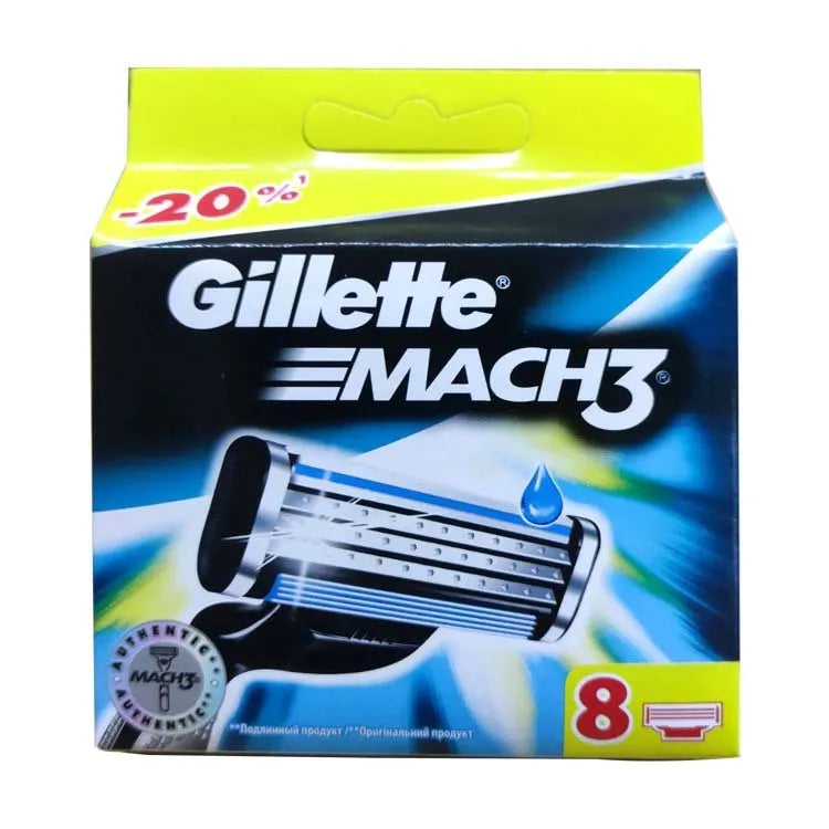 Gillette Front Speed 3 razor blade refill pack containing eight triple-layer replacement blades in blue packaging.