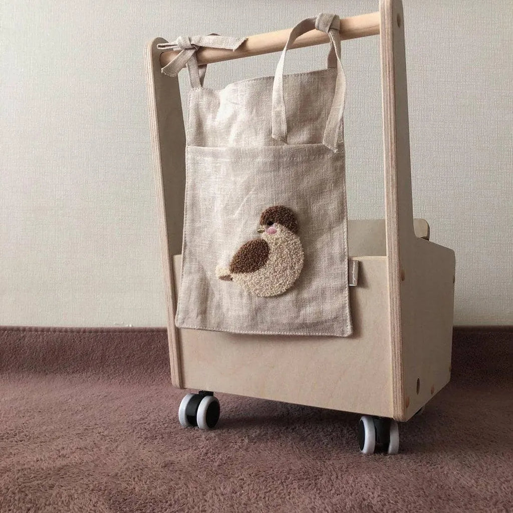 Khaki cotton linen bedside hanging storage bag with multiple pockets for organisation