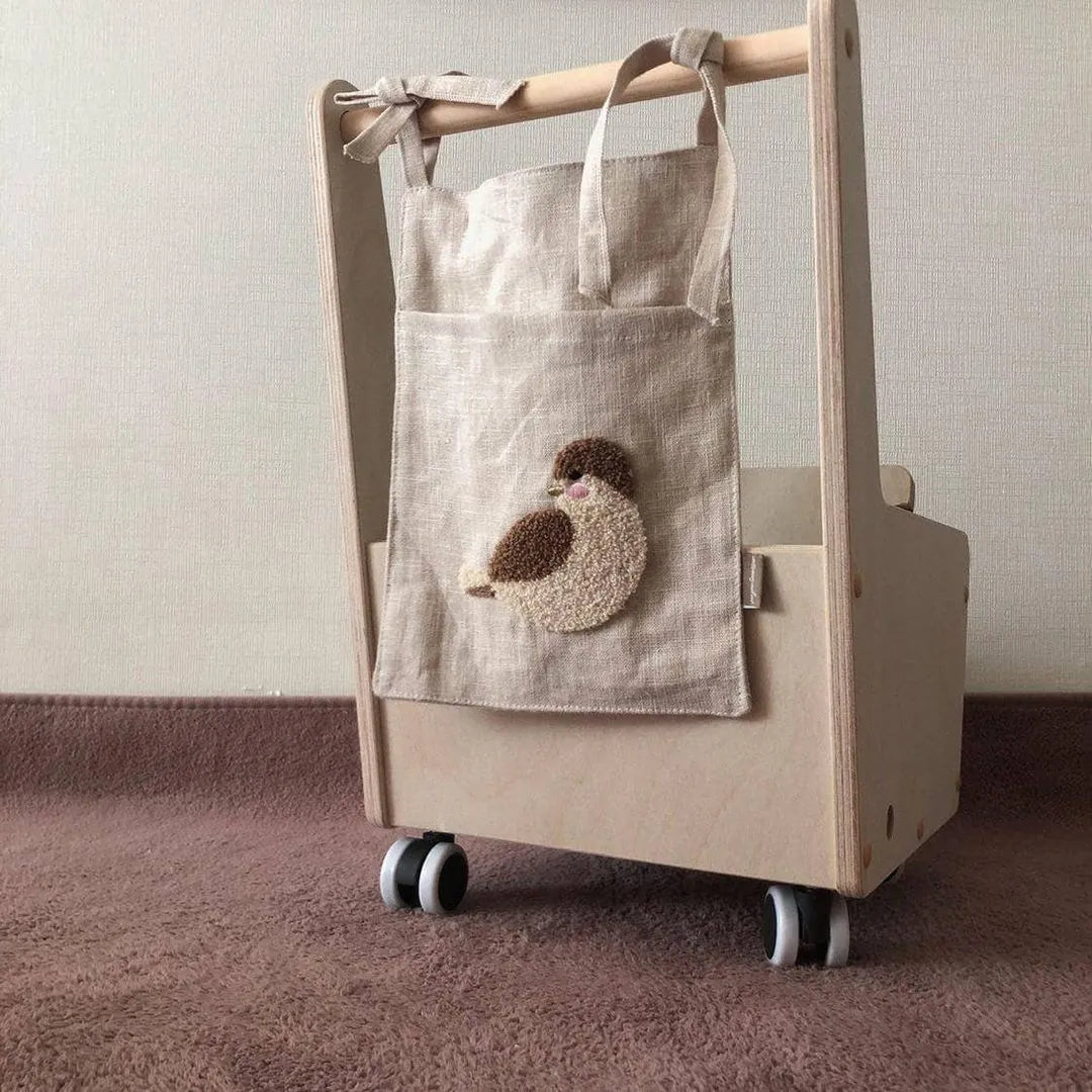 Khaki cotton linen bedside hanging storage bag with multiple pockets for organisation