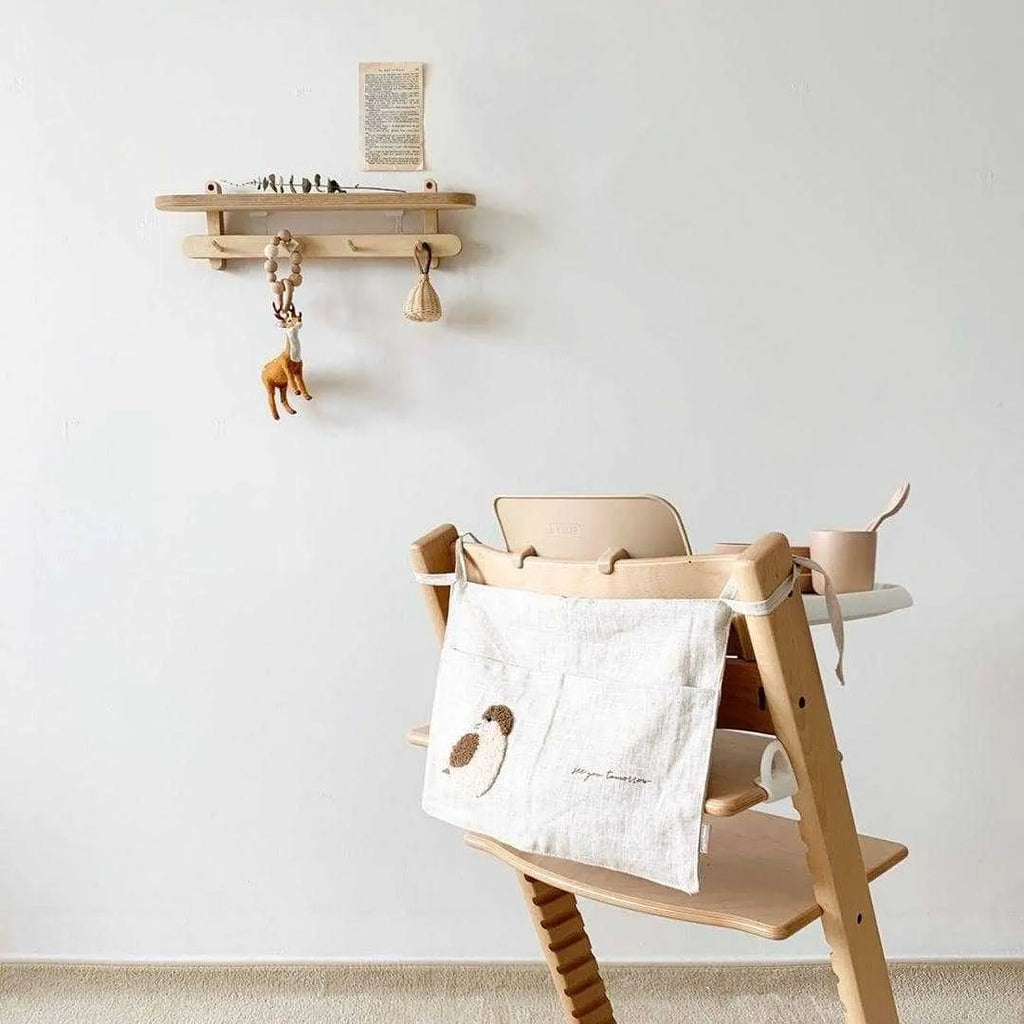 Khaki cotton linen bedside hanging storage bag with multiple pockets for organisation