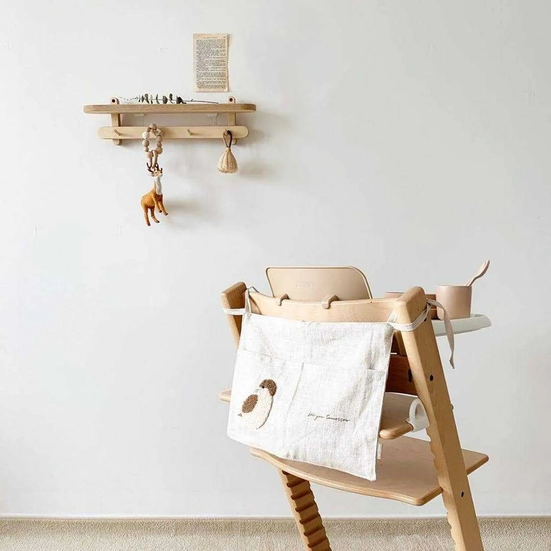Khaki cotton linen bedside hanging storage bag with multiple pockets for organisation