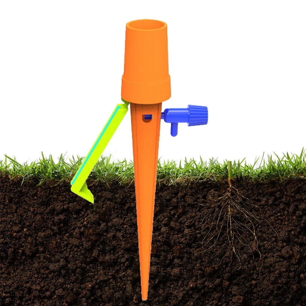 Plastic plant watering spikes 16.5cm x 3cm in green and orange for garden and potted plants