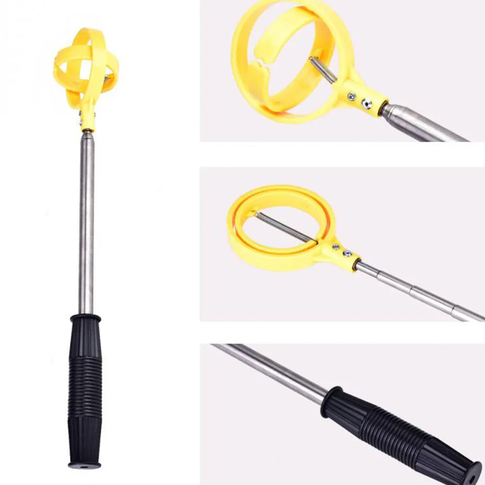 Yellow 8-section telescopic golf ball retriever made of stainless steel with automatic locking catcher