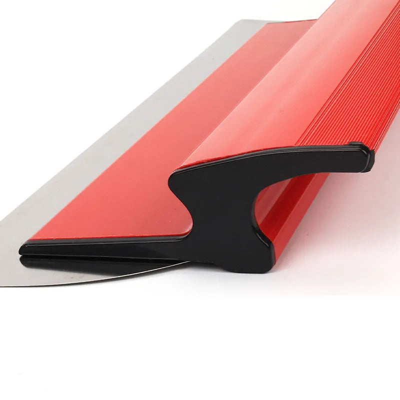 Red 40cm leveling scraper with 0.2mm blade for putty scraping and wallpaper pasting