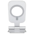 Silver NILLKIN foldable aluminium alloy magnetic wireless charging stand for iPhone 12 Mini on a desk