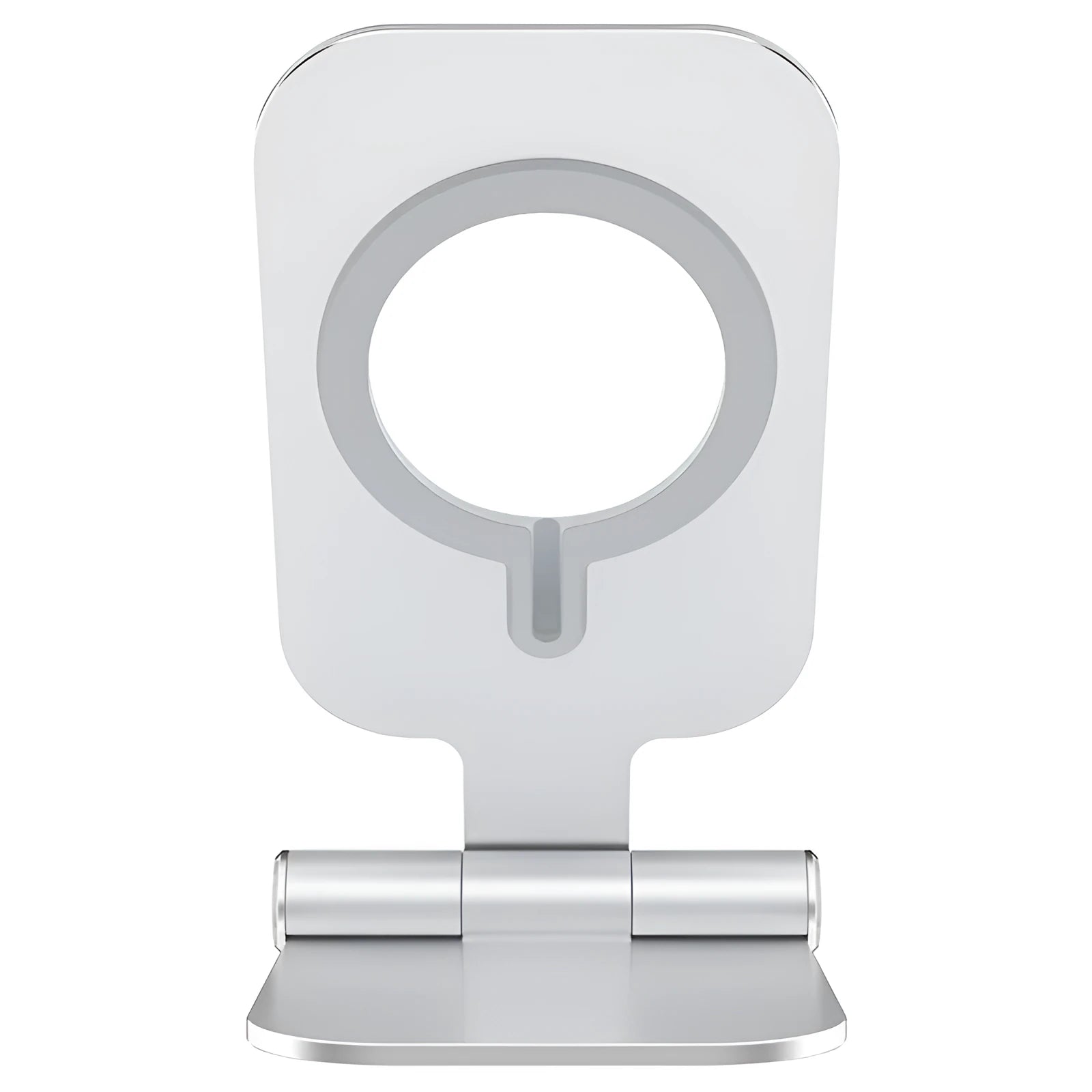 Silver NILLKIN foldable aluminium alloy magnetic wireless charging stand for iPhone 12 Mini on a desk