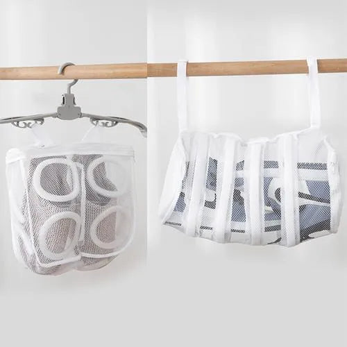 Shoe washing bag with mesh and foam padding for machine washing sneakers, blue colour
