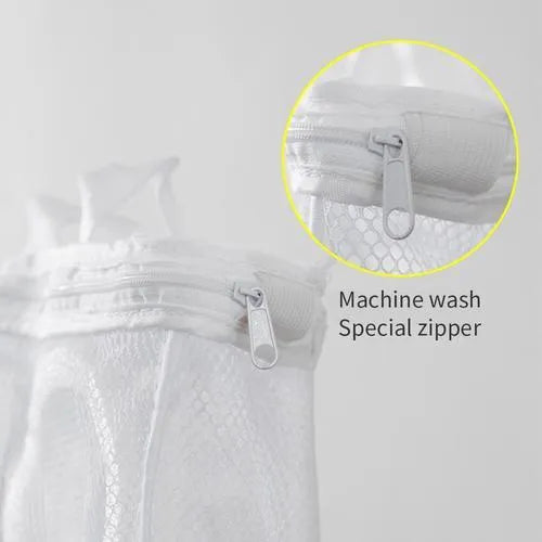 Shoe washing bag with mesh and foam padding for machine washing sneakers, blue colour