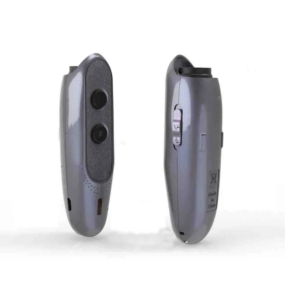 Black ultrasonic handheld dog trainer with 3 frequency modes and 10m range, on outdoor background
