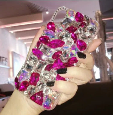 Clear rhinestone iPhone case showing decorative crystal pattern on TPU phone cover