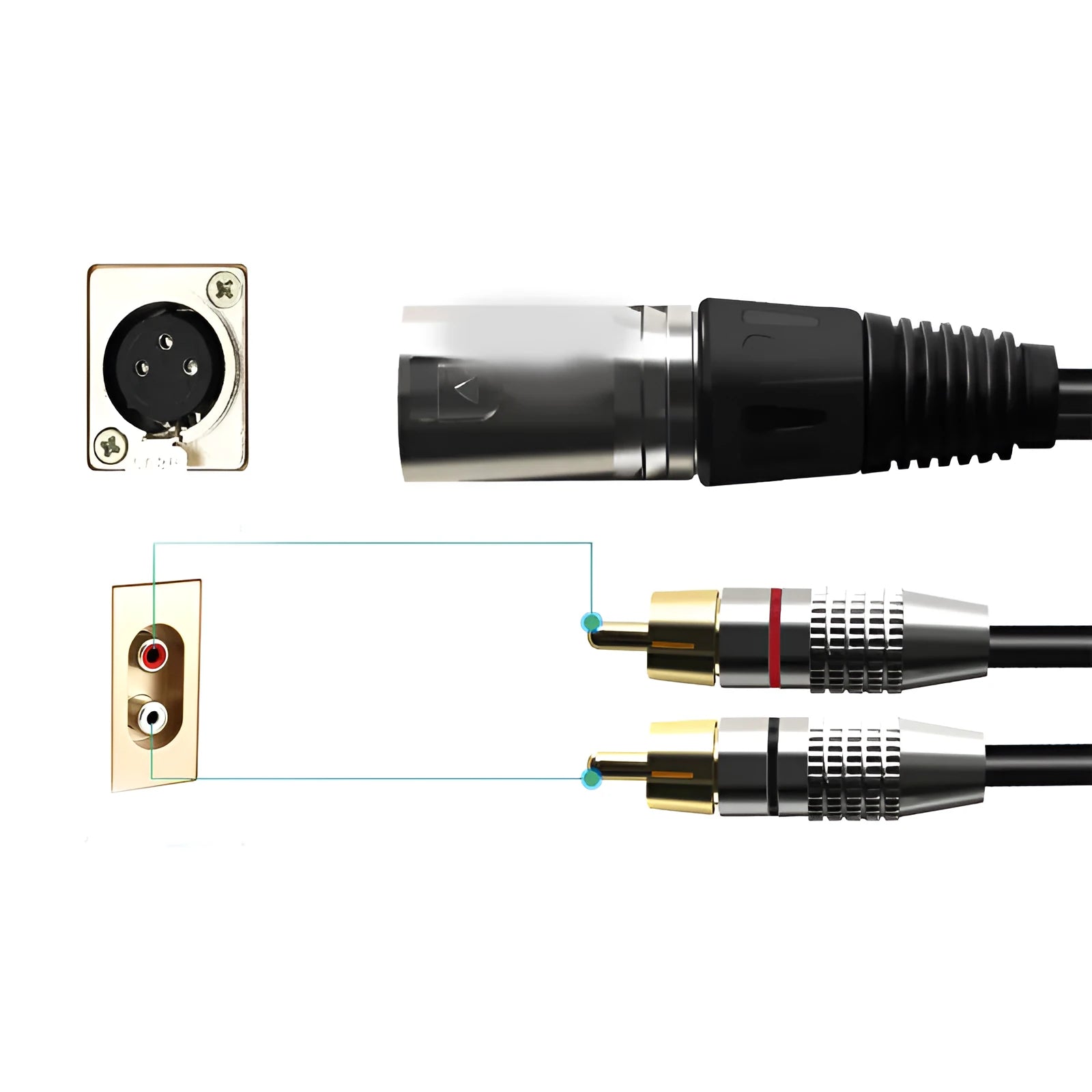 XLR to dual RCA audio cable with bare copper wire and PVC sheath for amplifier connection