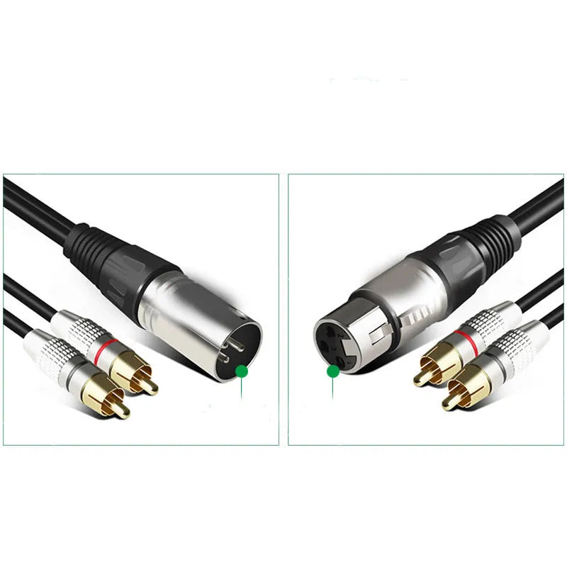 XLR to dual RCA audio cable with bare copper wire and PVC sheath for amplifier connection