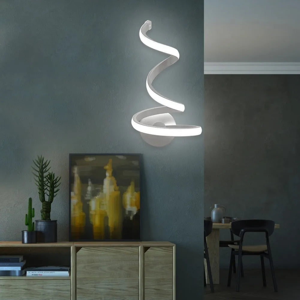 Modern aluminium wall lamp with outer snake design in warm white or white LED light