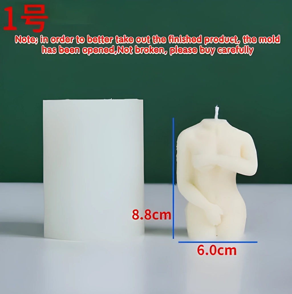 Silicone candle mould set showing three feminine body designs for decorative candle making