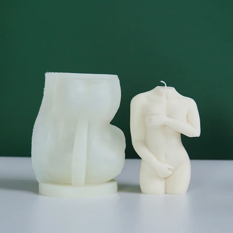 Silicone candle mould set showing three feminine body designs for decorative candle making