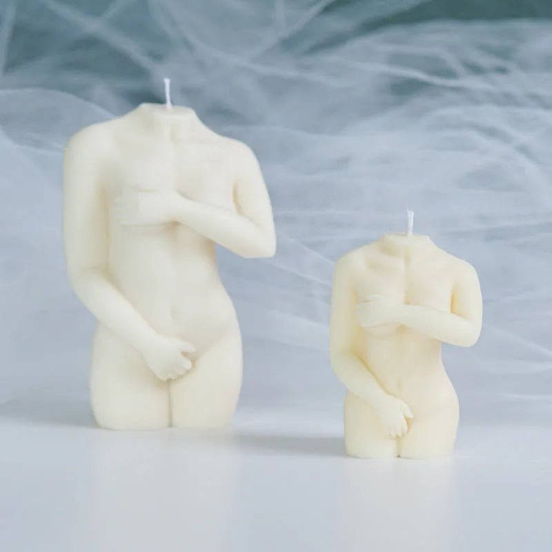Silicone candle mould set showing three feminine body designs for decorative candle making