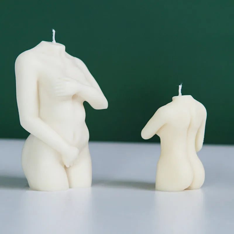 Silicone candle mould set showing three feminine body designs for decorative candle making