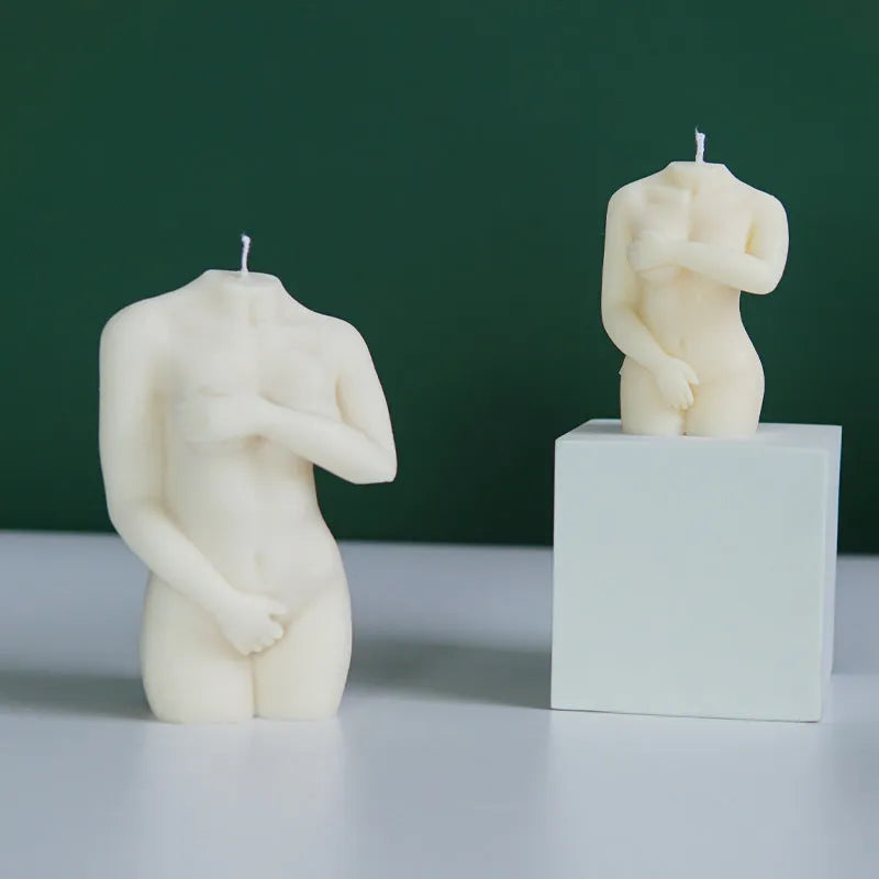 Silicone candle mould set showing three feminine body designs for decorative candle making