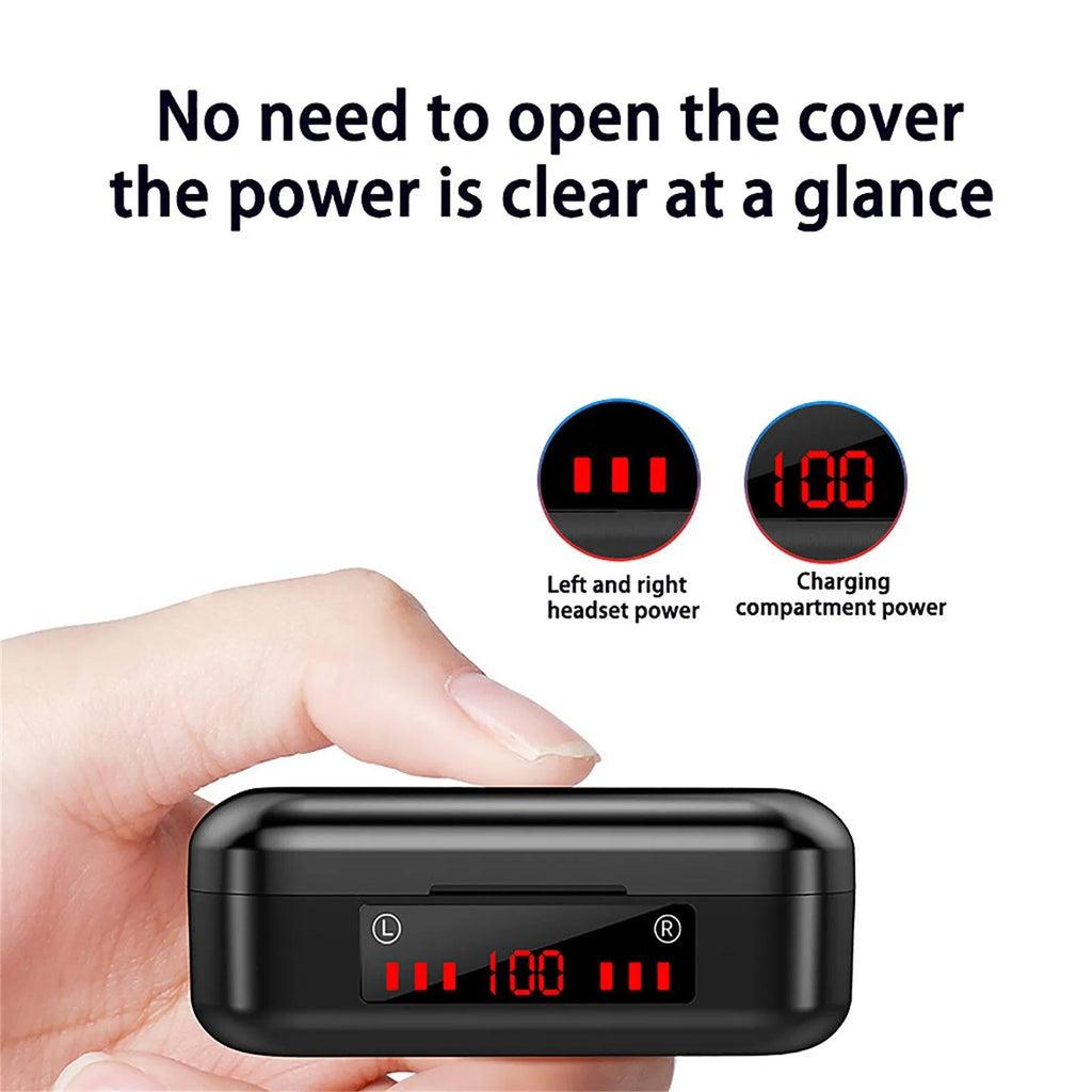 V7 LED button version wireless Bluetooth headset with charging case and three ear cap sizes