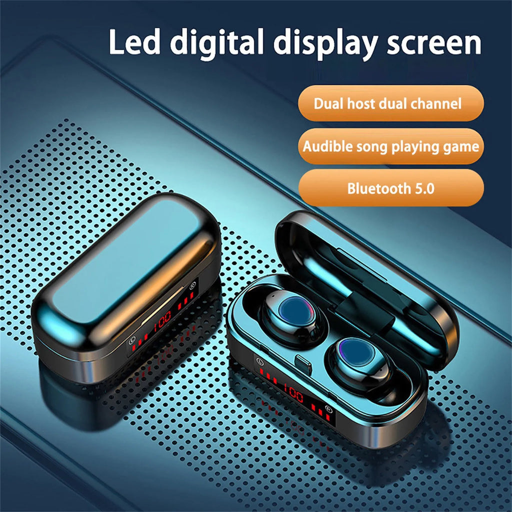 V7 LED button version wireless Bluetooth headset with charging case and three ear cap sizes