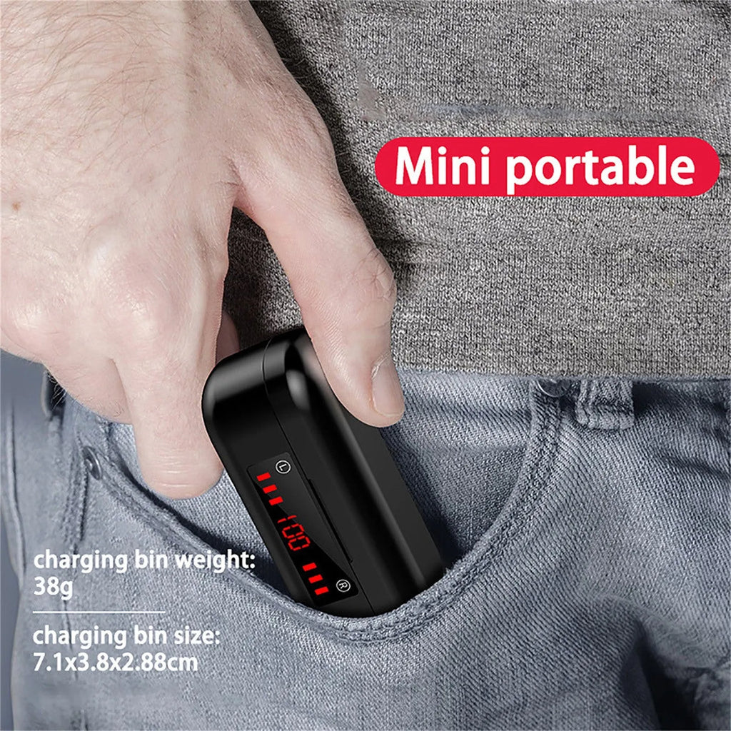 V7 LED button version wireless Bluetooth headset with charging case and three ear cap sizes