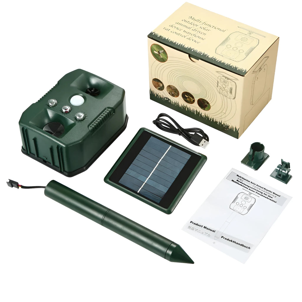 Solar ultrasonic rodent killer and bird repellent Model 618 Outdoor Drive in columnar shape for ground placement