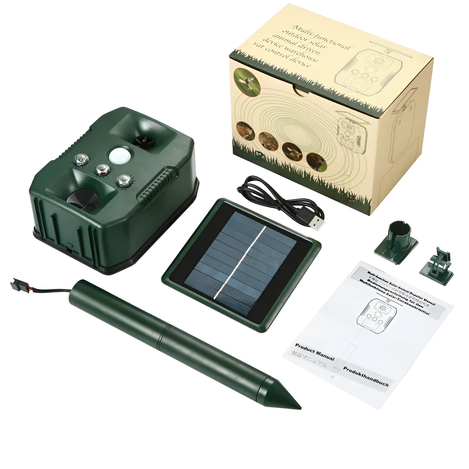 Solar ultrasonic rodent killer and bird repellent Model 618 Outdoor Drive in columnar shape for ground placement