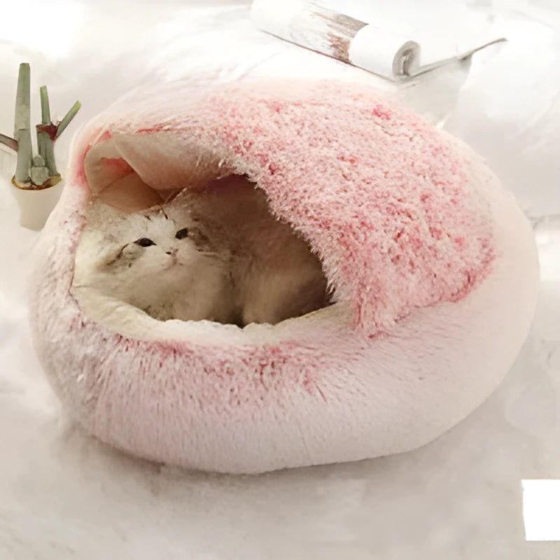 2 in 1 round plush pet bed with PP cotton filling for dogs and cats, available in brown, 65cm size