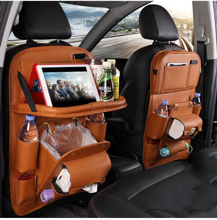 PU leather car seat back hanging storage bag with pockets in multiple colour options