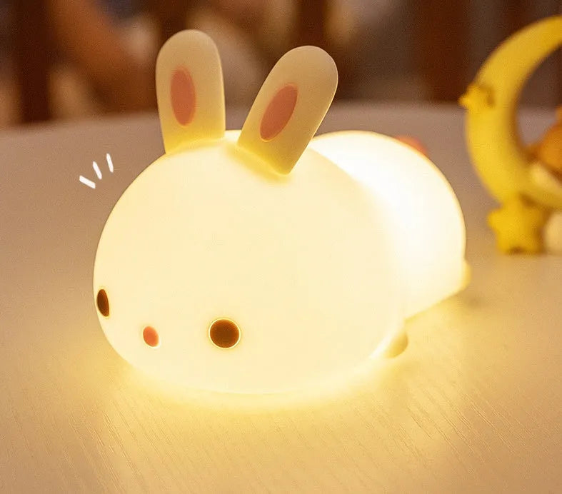 Rabbit silicone night light with touch control, seven colours, 94 × 144 × 104 mm, for study room or bedside table