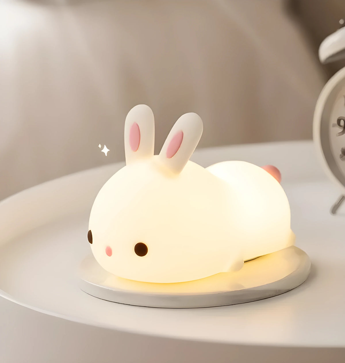 Rabbit silicone night light with touch control, seven colours, 94 × 144 × 104 mm, for study room or bedside table