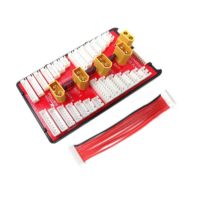 V2 parallel charging board with multiple T-plug and balance port connections for RC batteries