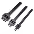 Black manual leather round hole punch tool with multiple teeth for leathercraft projects